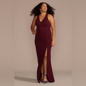 City Triangles red crepe halter gown